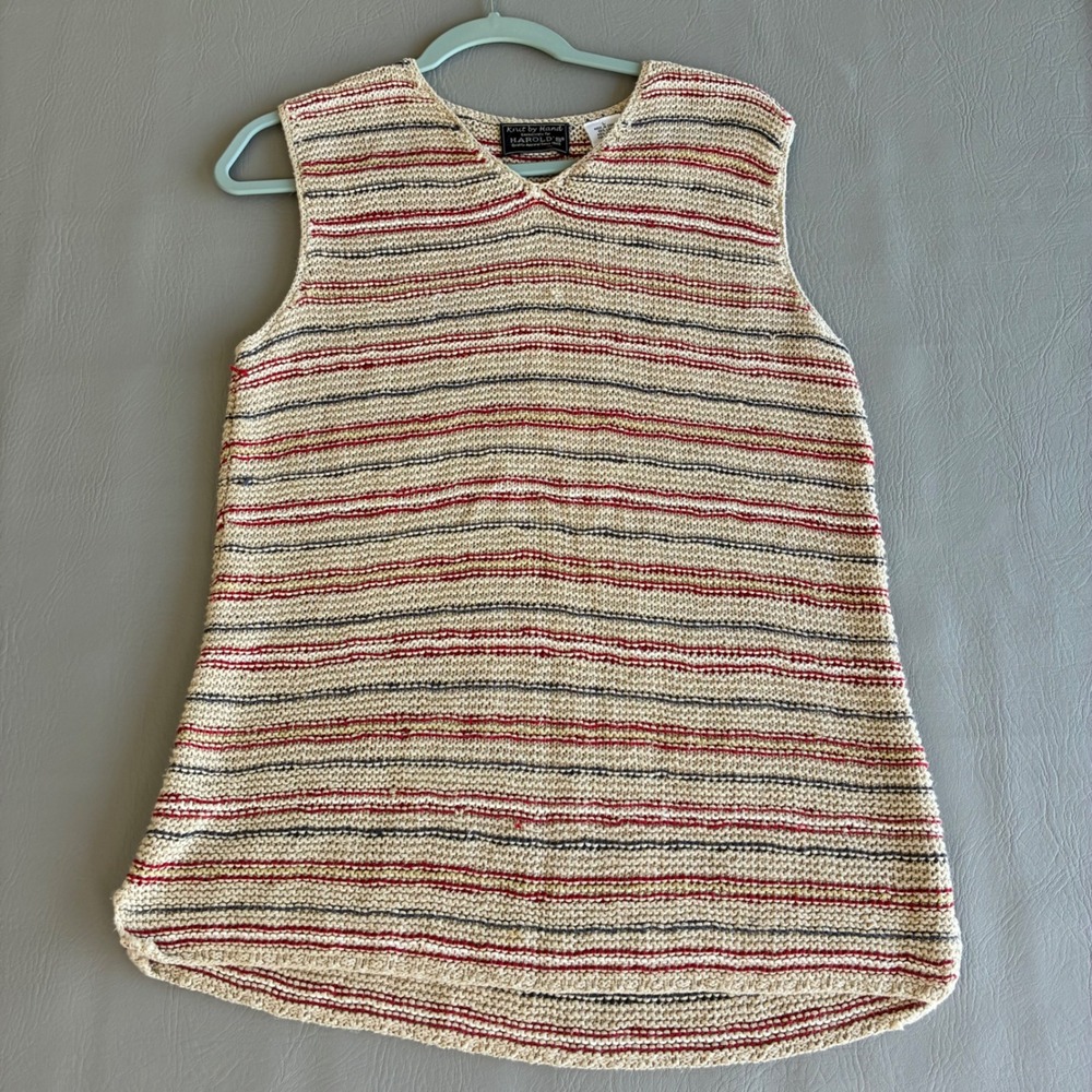 Harolds Hand Knitted Linen blend Old Money Sweater Vest Men's Lg Dadcore